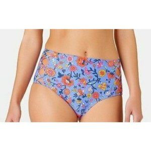 CALIFORNIA WAVES - Juniors Strappy High-Waist Bikini Bottom, Light Blue, XS, NWT